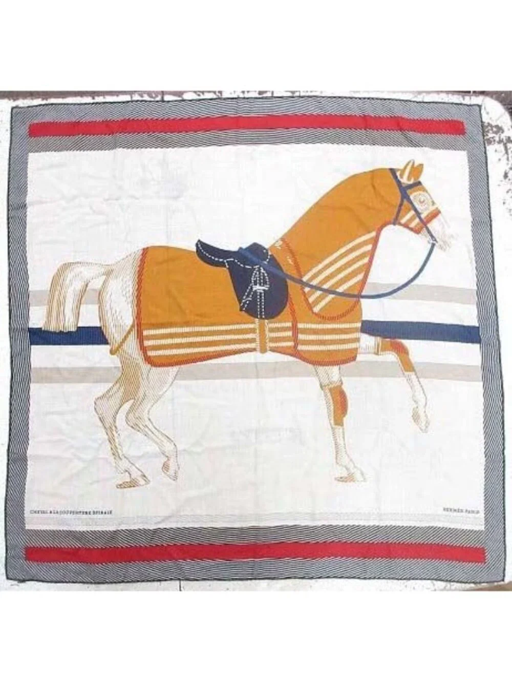 Hermes Carre 100 Horse Wear Scarf Shawl Cashmere Beige